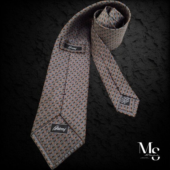 s-l400.jpg BRIONI XL Green Geometric Silk Tie Hand Made In Italy W: 3.5\